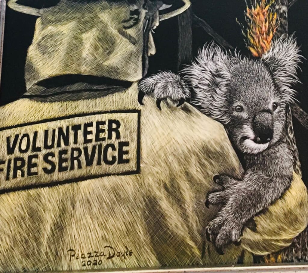 Australian Wildfire Scratch Art by Esther Piazza Doyle